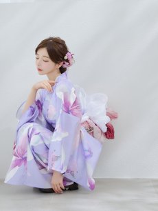 画像11: 【即日発送】【Riuコラボ】パープル地に咲く百合浴衣 【浴衣3点セット 浴衣/帯/下駄】 [YMT] (11)