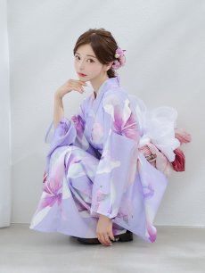 画像12: 【即日発送】【Riuコラボ】パープル地に咲く百合浴衣 【浴衣3点セット 浴衣/帯/下駄】 [YMT] (12)