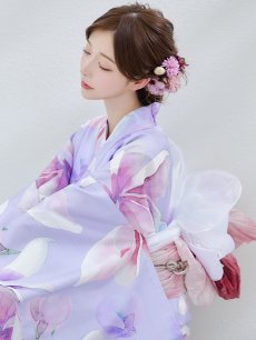 画像13: 【即日発送】【Riuコラボ】パープル地に咲く百合浴衣 【浴衣3点セット 浴衣/帯/下駄】 [YMT] (13)