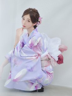 画像14: 【即日発送】【Riuコラボ】パープル地に咲く百合浴衣 【浴衣3点セット 浴衣/帯/下駄】 [YMT] (14)