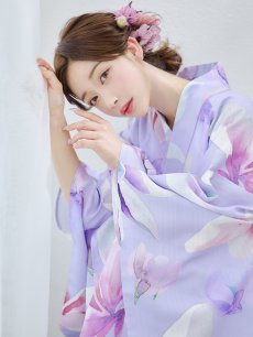 画像15: 【即日発送】【Riuコラボ】パープル地に咲く百合浴衣 【浴衣3点セット 浴衣/帯/下駄】 [YMT] (15)