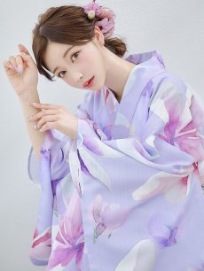画像16: 【即日発送】【Riuコラボ】パープル地に咲く百合浴衣 【浴衣3点セット 浴衣/帯/下駄】 [YMT] (16)