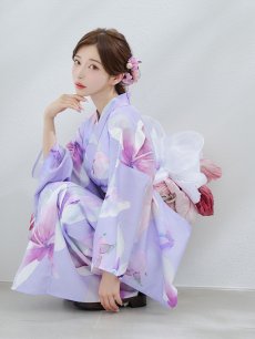 画像3: 【即日発送】【Riuコラボ】パープル地に咲く百合浴衣 【浴衣3点セット 浴衣/帯/下駄】 [YMT] (3)