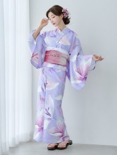 画像4: 【即日発送】【Riuコラボ】パープル地に咲く百合浴衣 【浴衣3点セット 浴衣/帯/下駄】 [YMT] (4)