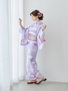 画像5: 【即日発送】【Riuコラボ】パープル地に咲く百合浴衣 【浴衣3点セット 浴衣/帯/下駄】 [YMT] (5)