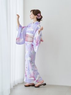 画像6: 【即日発送】【Riuコラボ】パープル地に咲く百合浴衣 【浴衣3点セット 浴衣/帯/下駄】 [YMT] (6)