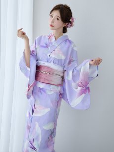 画像8: 【即日発送】【Riuコラボ】パープル地に咲く百合浴衣 【浴衣3点セット 浴衣/帯/下駄】 [YMT] (8)