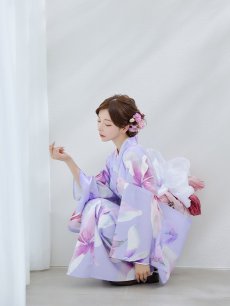 画像9: 【即日発送】【Riuコラボ】パープル地に咲く百合浴衣 【浴衣3点セット 浴衣/帯/下駄】 [YMT] (9)
