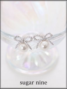 画像1: 【ピアス】ビジューリボンパールピアス【Fサイズ/1カラー】[OF02] (1)
