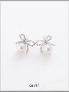 画像2: 【ピアス】ビジューリボンパールピアス【Fサイズ/1カラー】[OF02] (2)