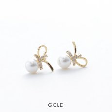 画像2: 【アクセサリー：ピアス】パールビジューリボンピアス【Fサイズ/2カラー】[OF08] (2)