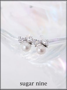 画像1: 【ピアス】ビジューリボンパールピアス【Fサイズ/1カラー】[OF02] (1)