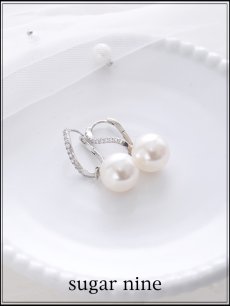 画像1: 【ピアス】ビジューラインパールフープピアス【Fサイズ/1カラー】[OF02] (1)