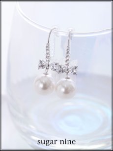 画像1: 【ピアス】ハートビジューリボンパールフックピアス【Fサイズ/1カラー】[OF02]  (1)