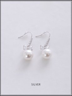 画像2: 【ピアス】ハートビジューリボンパールフックピアス【Fサイズ/1カラー】[OF02]  (2)
