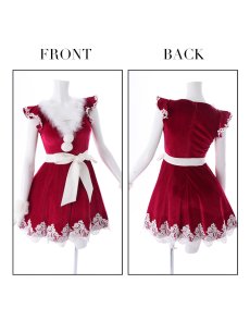 画像23: 【即日発送】【sugar nine サンタコス 5点セット】【S-XLサイズ/2カラー】フレアスリーブ刺繍レースフレアサンタ[OF04] (23)