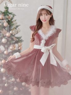 画像3: 【即日発送】【sugar nine サンタコス 5点セット】【S-XLサイズ/2カラー】フレアスリーブ刺繍レースフレアサンタ[OF04] (3)