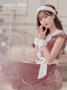 画像4: 【即日発送】【sugar nine サンタコス 5点セット】【S-XLサイズ/2カラー】フレアスリーブ刺繍レースフレアサンタ[OF04] (4)