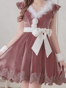 画像5: 【即日発送】【sugar nine サンタコス 5点セット】【S-XLサイズ/2カラー】フレアスリーブ刺繍レースフレアサンタ[OF04] (5)