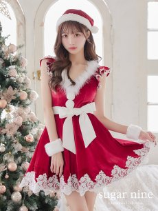 画像11: 【即日発送】【sugar nine サンタコス 5点セット】【S-XLサイズ/2カラー】フレアスリーブ刺繍レースフレアサンタ[OF04] (11)