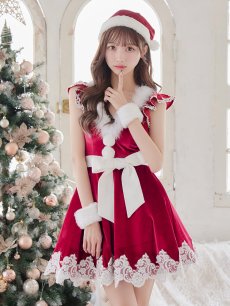 画像16: 【即日発送】【sugar nine サンタコス 5点セット】【S-XLサイズ/2カラー】フレアスリーブ刺繍レースフレアサンタ[OF04] (16)