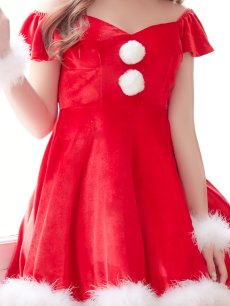 画像13: 【即日発送】【sugar nine サンタコス 5点セット】【S-XLサイズ/3カラー】ポンチョ付きフレアサンタコスプレ[OF04] (13)