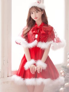 画像32: 【即日発送】【サンタコス 5点セット】【S-XLサイズ/3カラー】ポンチョ付きフレアサンタコスプレ[OF04] (32)