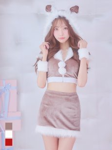 画像2: 【即日発送！】【サンタコス 5点セット】【XS-XLサイズ/3カラー】ベロアフードバニーセットアップサンタコスプレ[OF04] (2)