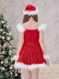 画像6: 値下げ！【即日発送】ファーショルダー/ スパンコールチュール/ 刺繍レースフレアサンタ【sugar nine サンタコス 4点セット】【S-XLサイズ/2カラー】[OF04] (6)