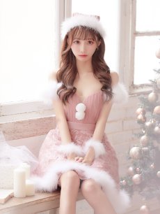 画像1: 値下げ！【即日発送】ファーショルダー/ スパンコールチュール/ 刺繍レースフレアサンタ【sugar nine サンタコス 4点セット】【S-XLサイズ/2カラー】[OF04] (1)