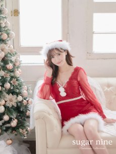 画像4: SALE!【即日発送】総レースチュールロングスリーブサンタ【sugar nine サンタコス 3点セット】【S-Lサイズ/1カラー】[OF04] (4)