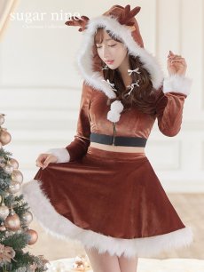 画像2: 【即日発送】フード/ トナカイ/  セットアップ/ フレアサンタ【sugar nine サンタコス 4点セット】【S-Lサイズ/1カラー】[OF04] (2)