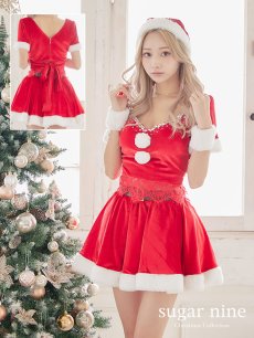 画像1: SALE!値下げ！【即日発送】バックリボンセットアップミニ丈フレアサンタ【sugar nine サンタコス 6点セット】【XS-Mサイズ/1カラー】[OF04] (1)