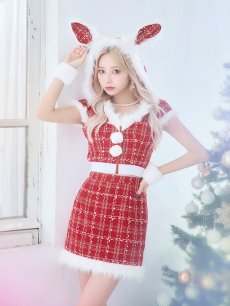 画像24: 【即日発送！】【サンタコス 5点セット】【XS-XLサイズ/2カラー】ツイードチェックバニーサンタコスプレ[OF04] (24)