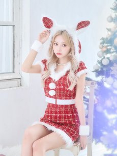 画像32: 【即日発送！】【サンタコス 5点セット】【XS-XLサイズ/2カラー】ツイードチェックバニーサンタコスプレ[OF04] (32)