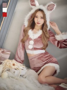 画像1: 【即日発送！】【サンタコス 4点セット】【S-Lサイズ/3カラー】セットアップバニーサンタコスプレ[OF04] (1)