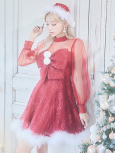 画像18: SALE!即日発送!【サンタコス 3点セット】【S-XLサイズ/1カラー】チュールスリーブレースリボンサンタコスプレ[OF04] (18)