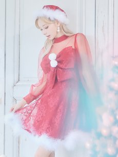 画像20: SALE!即日発送!【サンタコス 3点セット】【S-XLサイズ/1カラー】チュールスリーブレースリボンサンタコスプレ[OF04] (20)