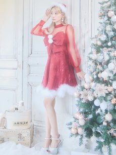 画像21: SALE!即日発送!【サンタコス 3点セット】【S-XLサイズ/1カラー】チュールスリーブレースリボンサンタコスプレ[OF04] (21)