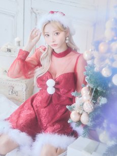 画像25: SALE!即日発送!【サンタコス 3点セット】【S-XLサイズ/1カラー】チュールスリーブレースリボンサンタコスプレ[OF04] (25)