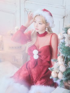 画像29: SALE!即日発送!【サンタコス 3点セット】【S-XLサイズ/1カラー】チュールスリーブレースリボンサンタコスプレ[OF04] (29)