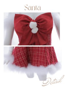 画像22: 【即日発送！】【サンタコス 5点セット】【S-XLサイズ/1カラー】リボンキャミソールフレアツイードサンタコスプレ[OF04] (22)