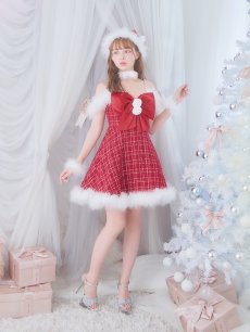 画像4: 【即日発送！】【サンタコス 5点セット】【S-XLサイズ/1カラー】リボンキャミソールフレアツイードサンタコスプレ[OF04] (4)