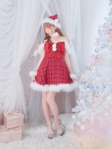 画像5: 【即日発送！】【サンタコス 5点セット】【S-XLサイズ/1カラー】リボンキャミソールフレアツイードサンタコスプレ[OF04] (5)
