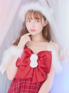 画像6: 【即日発送！】【サンタコス 5点セット】【S-XLサイズ/1カラー】リボンキャミソールフレアツイードサンタコスプレ[OF04] (6)