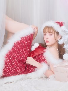 画像15: 【即日発送！】【サンタコス 5点セット】【S-XLサイズ/1カラー】リボンキャミソールフレアツイードサンタコスプレ[OF04] (15)