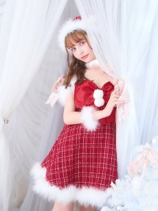 画像7: 【即日発送！】【サンタコス 5点セット】【S-XLサイズ/1カラー】リボンキャミソールフレアツイードサンタコスプレ[OF04] (7)