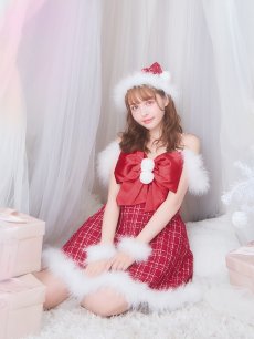画像9: 【即日発送！】【サンタコス 5点セット】【S-XLサイズ/1カラー】リボンキャミソールフレアツイードサンタコスプレ[OF04] (9)