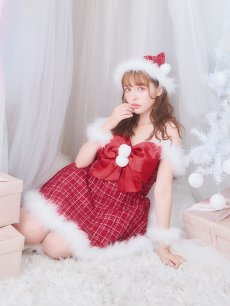 画像10: 【即日発送！】【サンタコス 5点セット】【S-XLサイズ/1カラー】リボンキャミソールフレアツイードサンタコスプレ[OF04] (10)