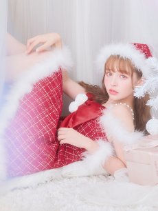 画像14: 【即日発送！】【サンタコス 5点セット】【S-XLサイズ/1カラー】リボンキャミソールフレアツイードサンタコスプレ[OF04] (14)